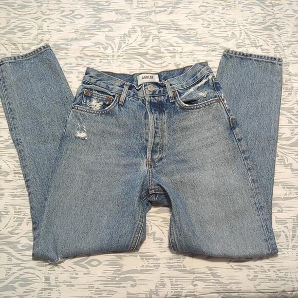 Agolde Fen High Rise Relaxed Taper Destroyed Blue Organic Cotton Jeans Size 23 - Picture 10 of 10